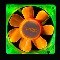 Флуоресцентный вентилятор 80 мм зелено оранжевый с УФ светодиодами