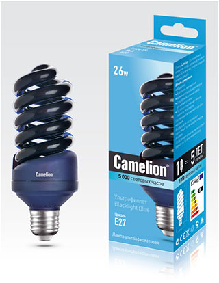Ультрафиолетовая лампа на 220В Camelion LH 26 FS BLB E27 Blacklight спиральная