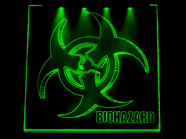 Окно с гравировкой и подсветкой Biohazard 150х150мм зеленый BZ 20 green